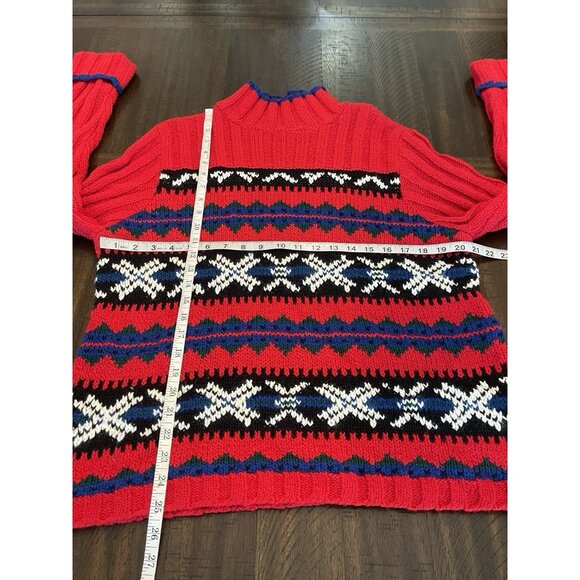 Vintage Red Nordic Fair Isle Sweater Mock Neck Winter Ski Lodge Knit Pullover XL - Picture 4 of 8